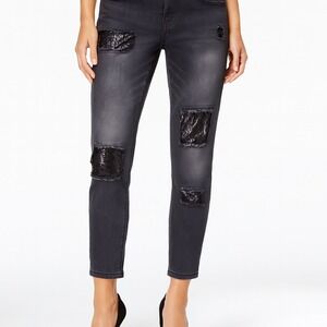 Dollhouse Juniors' Rip & Repair Sequins Cropped Jeans Charley Black Size 13